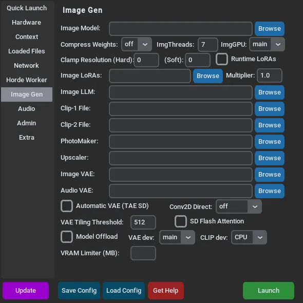 The Image Gen tab of the KoboldCpp launcher